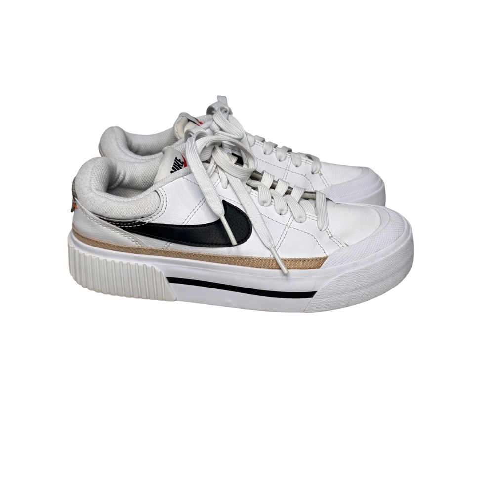 Nike‎ Court Legacy Lift White Black Tan Platform Sneakers 5.5 DM7590-101